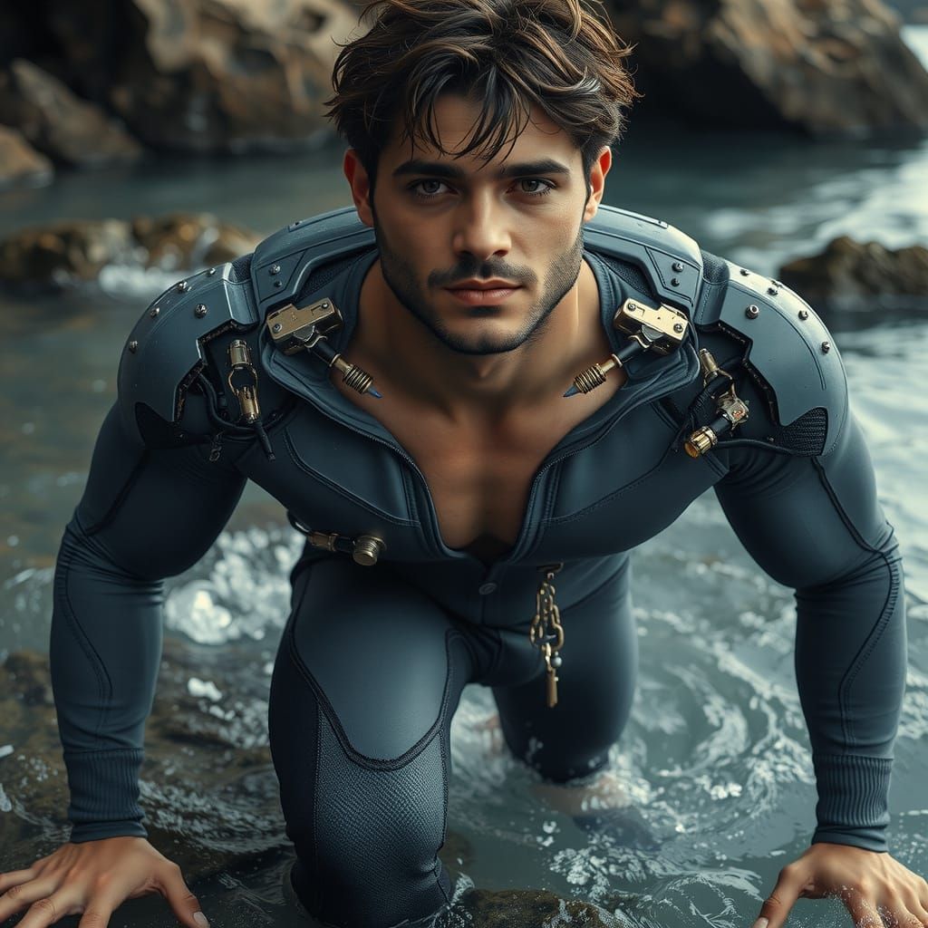 Biopunk Man Emerges from Water