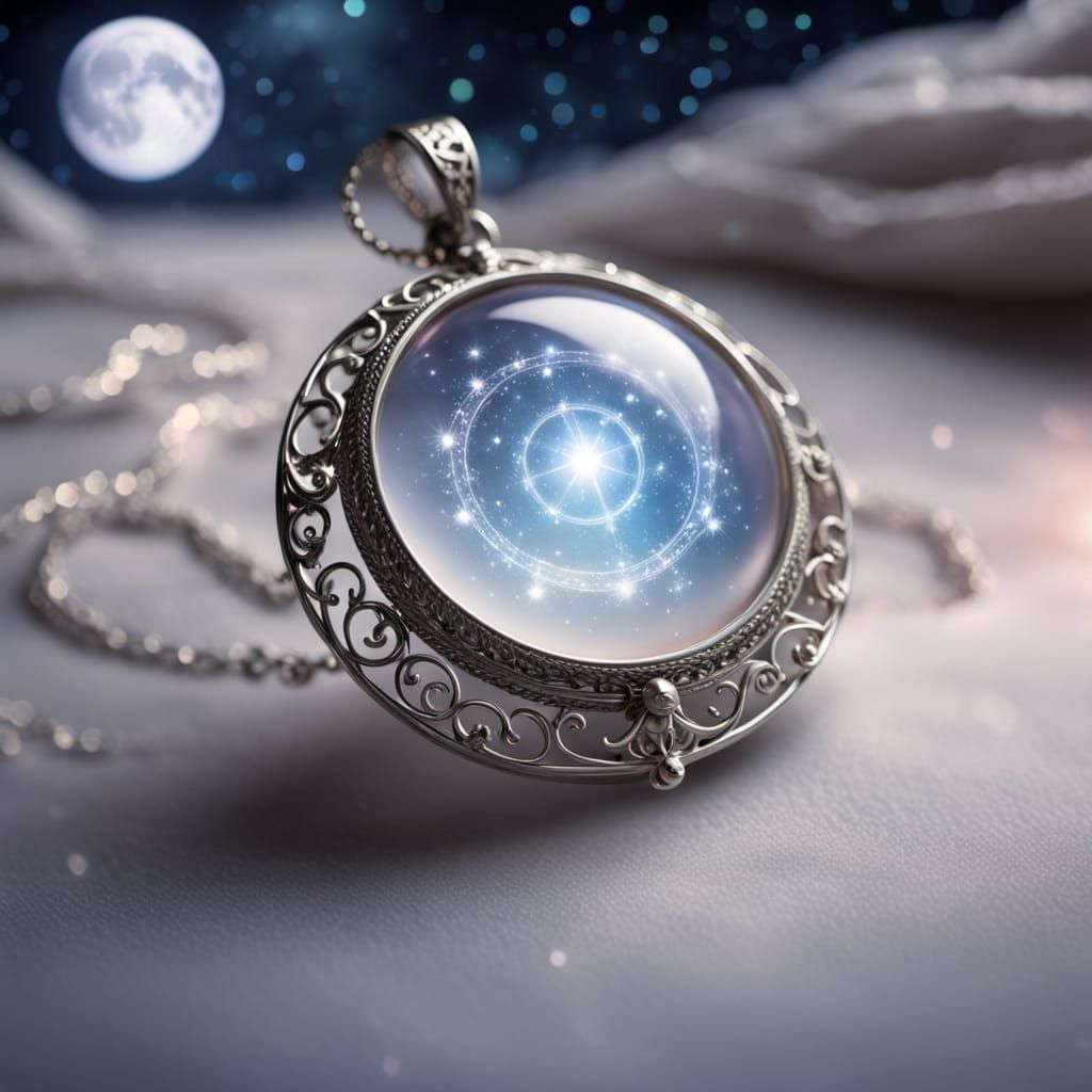 Glowing Moonstone Amulet in Celestial Filigree