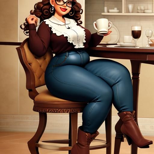Stunningly Beautiful Plus-Size Woman Drinking Coffee