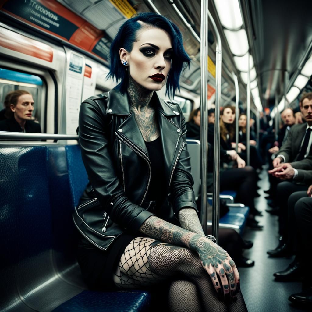 Goth Girl on London Tube in Film Still