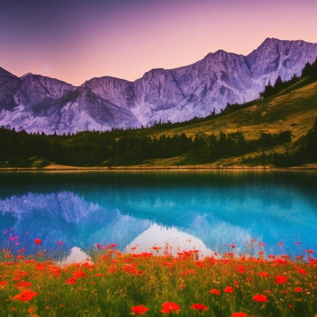 Crystal Lake and Mountain Meadow at Night