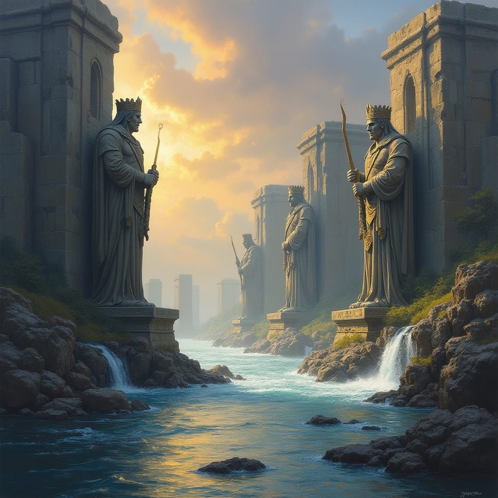 Argonath: Majestic Pillars of Kings in a River