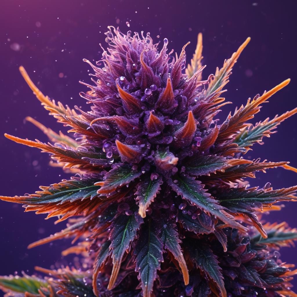 Vibrant Purple Cannabis Bud with THC Crystals