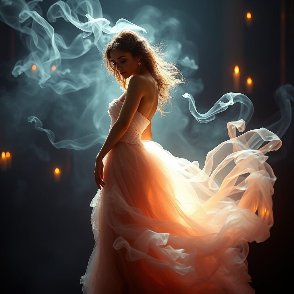 Ethereal Woman in Candlelit Gown