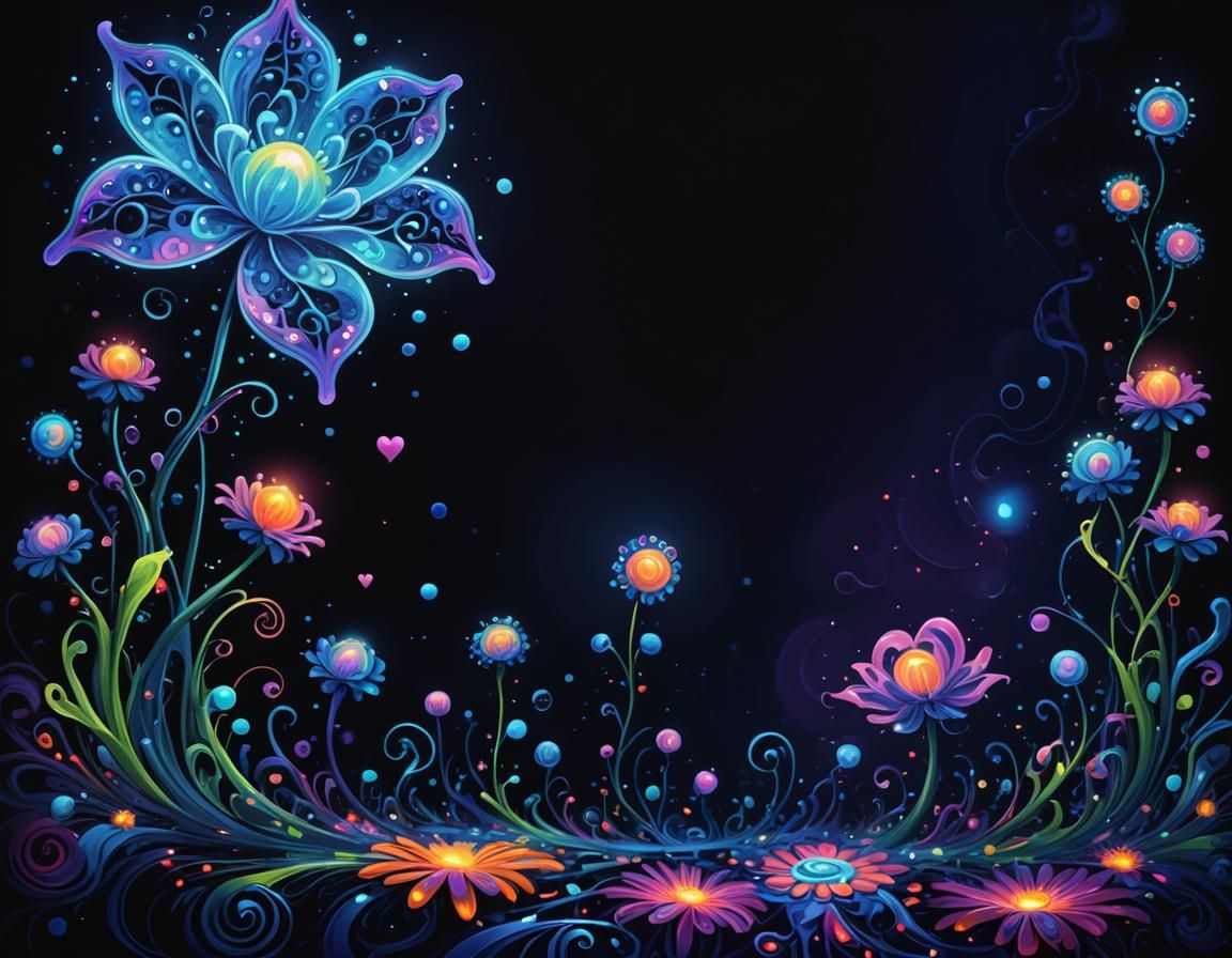 Psychedelic Swirly Flowers and Hearts in Bubble Art Style