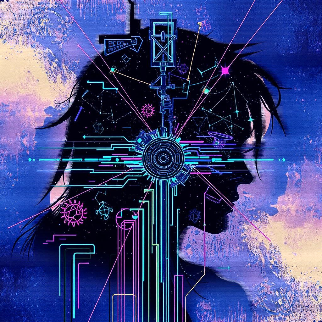 Maximalist Glitch Art Constellation in IndigoCore Style