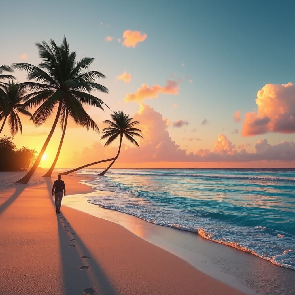 Serene Tropical Beach Sunset in Detailed Matte Painting