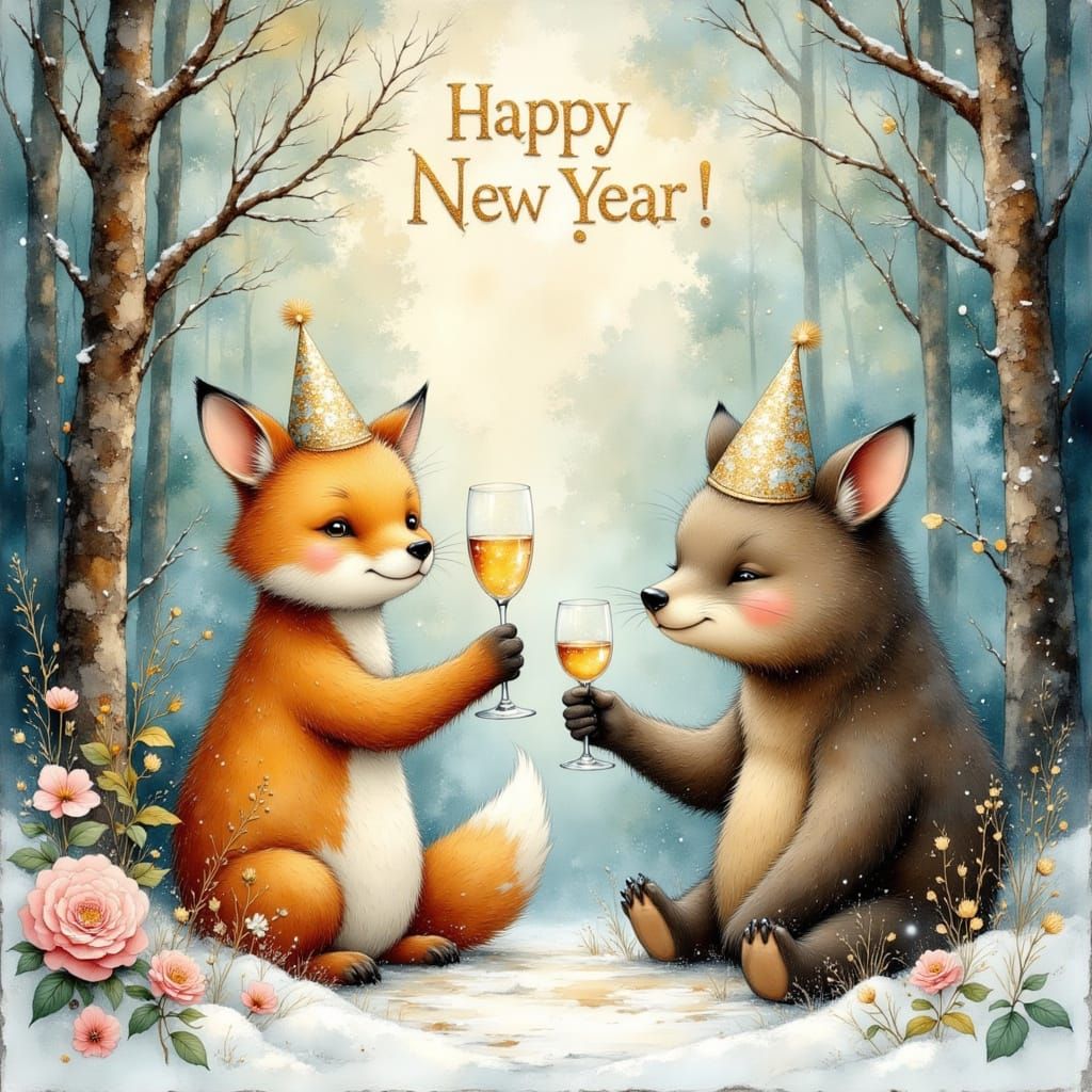 Forest Animals Celebrate New Year in Snowy Enchanted Woods