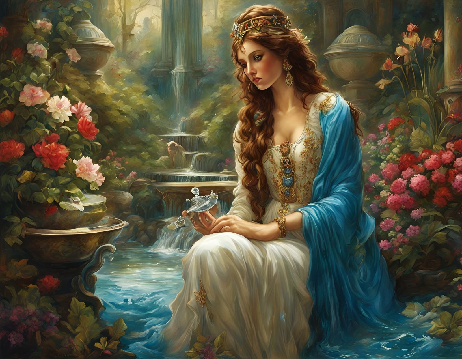 Egyptian Princess at Water Fountain: Renaissance Painting