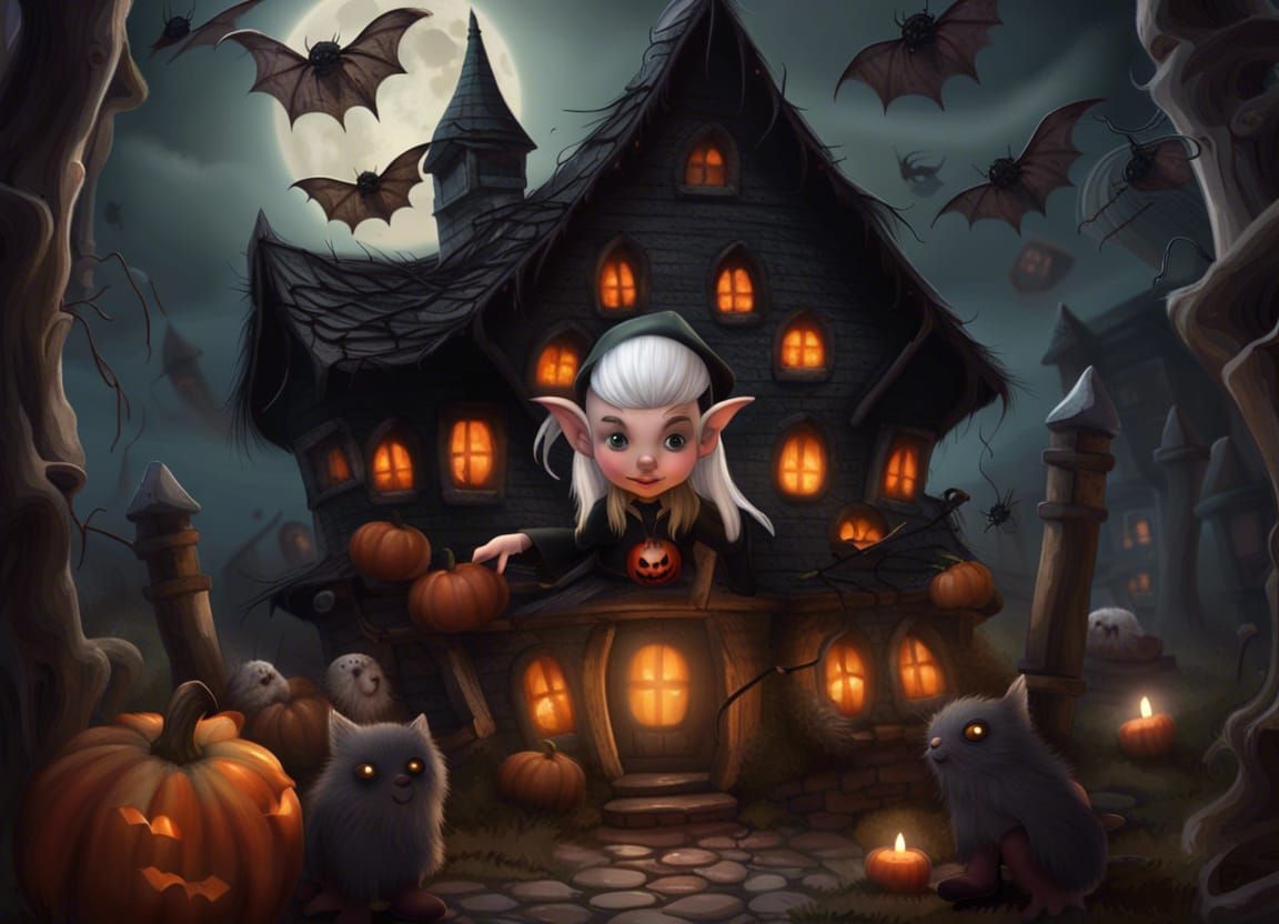Spooky Halloween Gnome with Haunted House