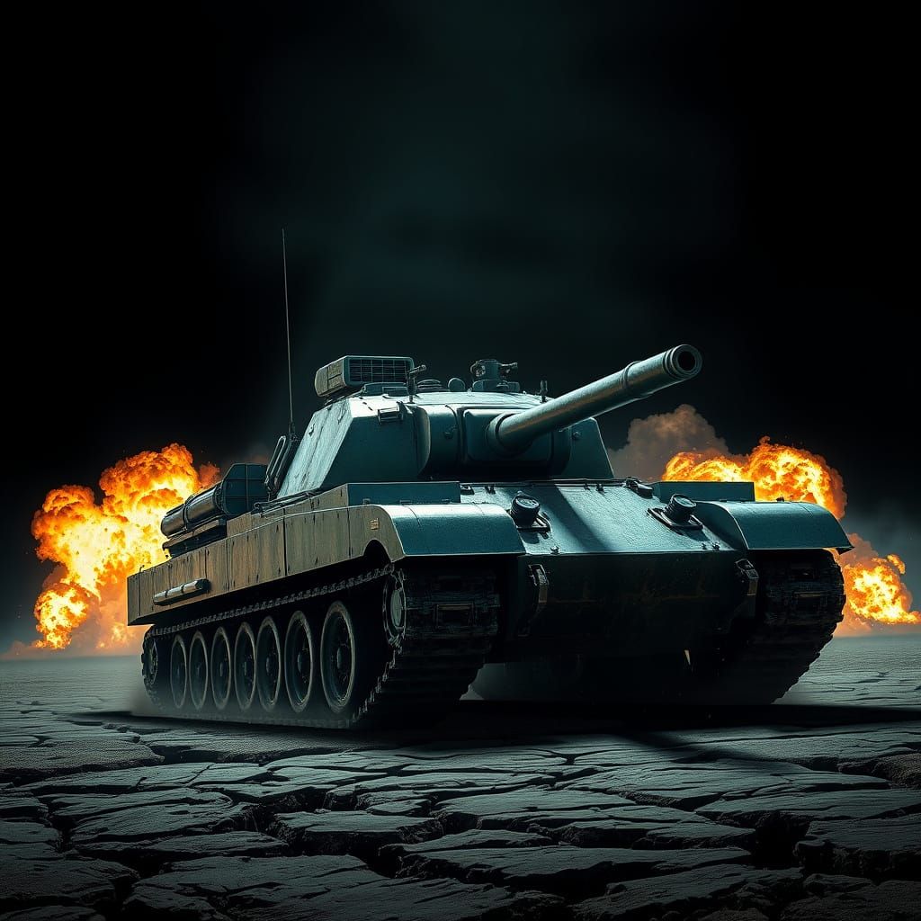 Challenger Tank Advances Through Dystopian Battlefield