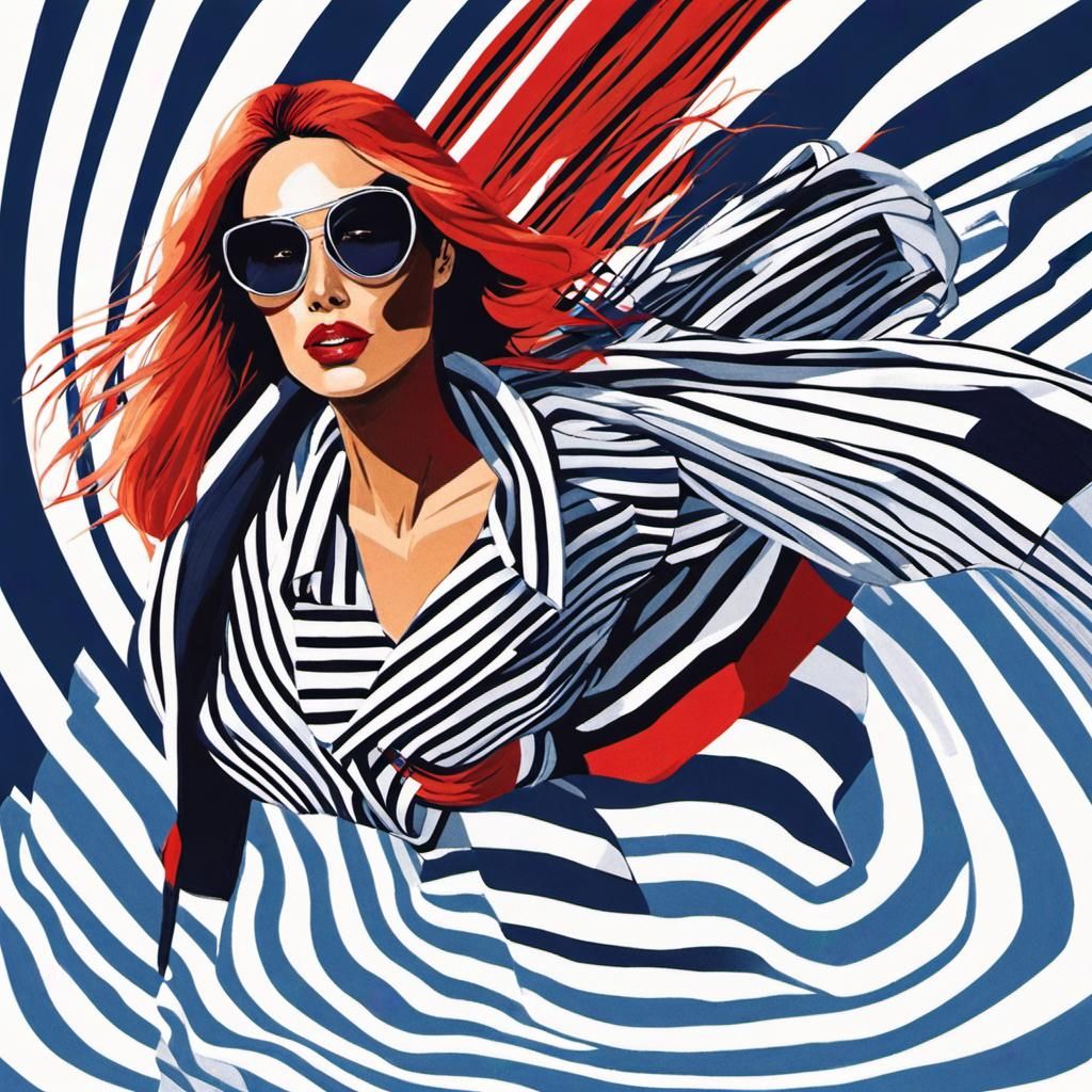 Striking Optical Illusion of Women in Striped Vortex