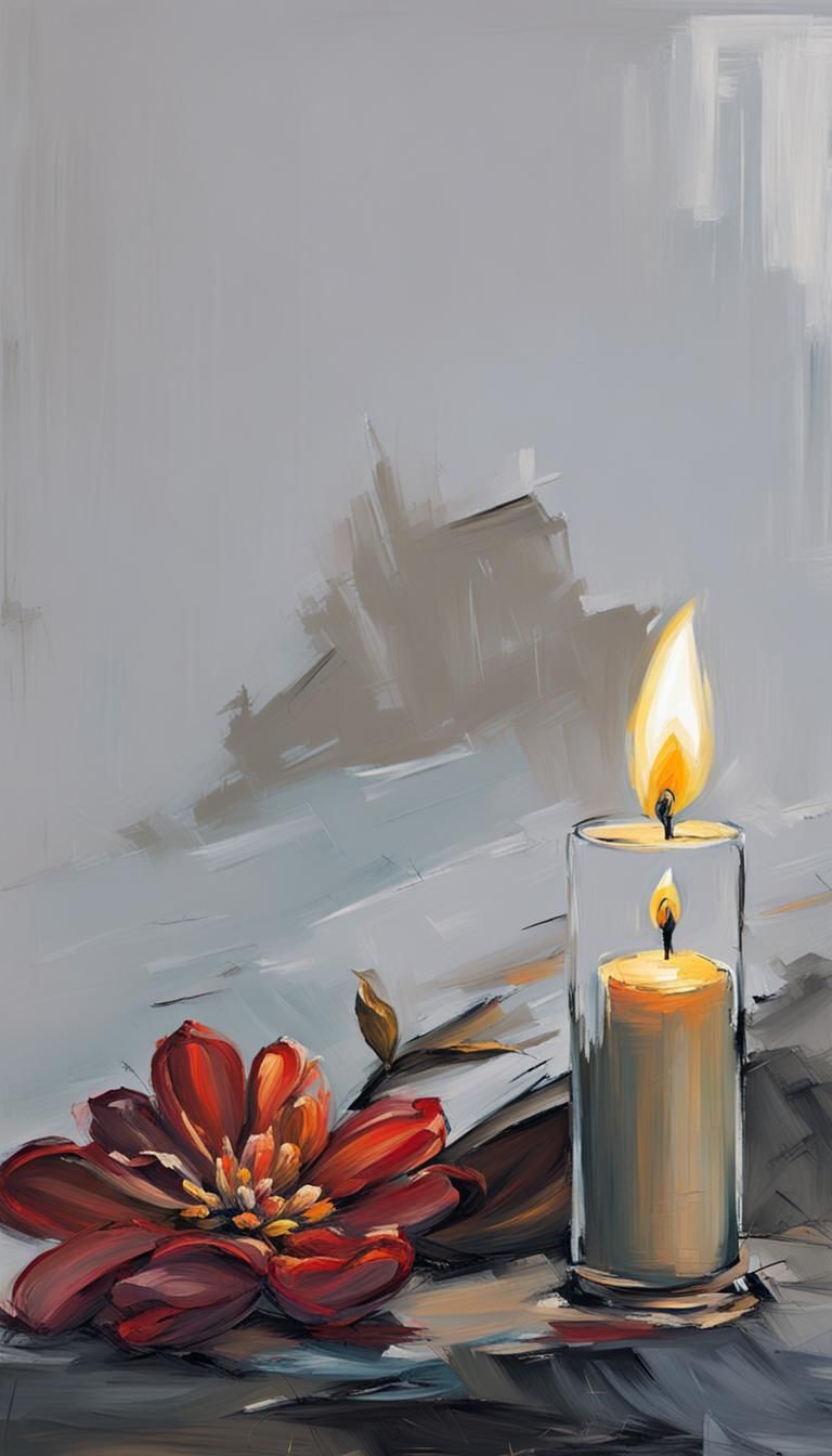 Abstract Oil Painting of a Lit Candle