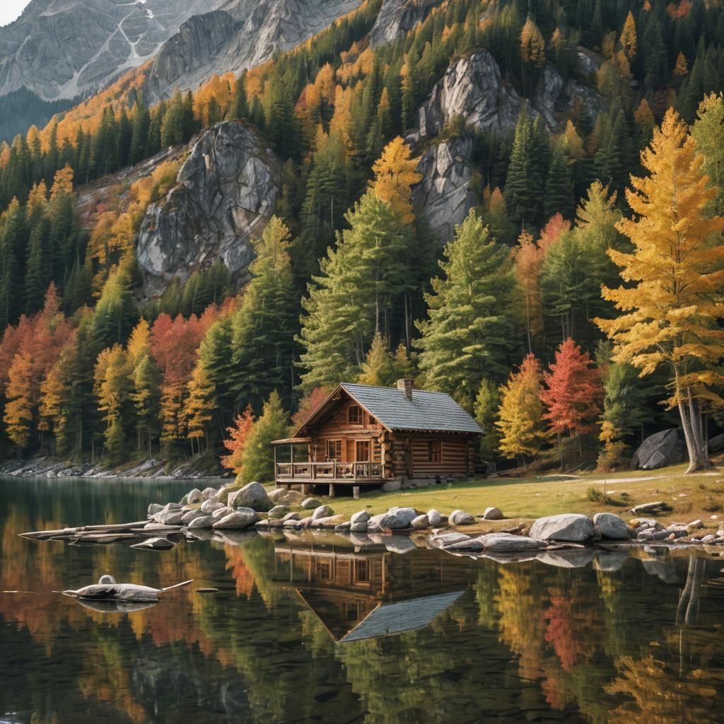 Mountain Lake Cabin in Early Fall