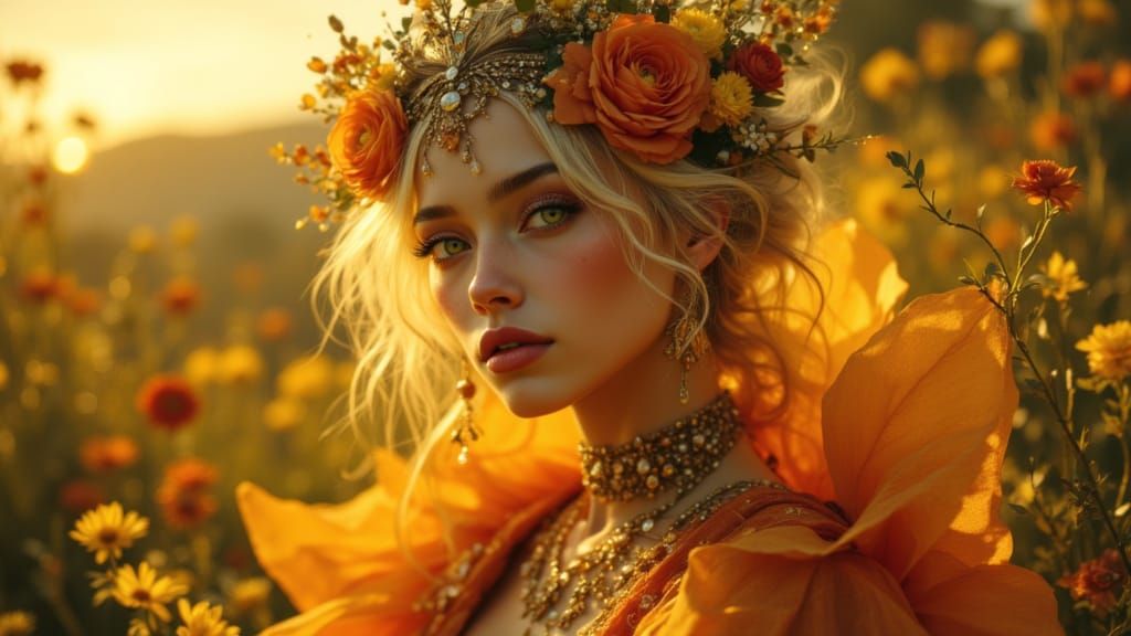 Ethereal Woman Portrait in Golden Hour Sunset