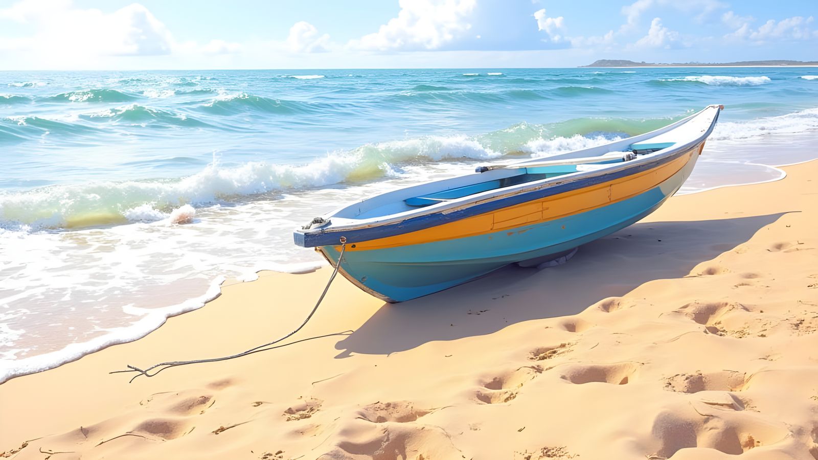 Goa Beach Scene with Boat, in Impressionist Style