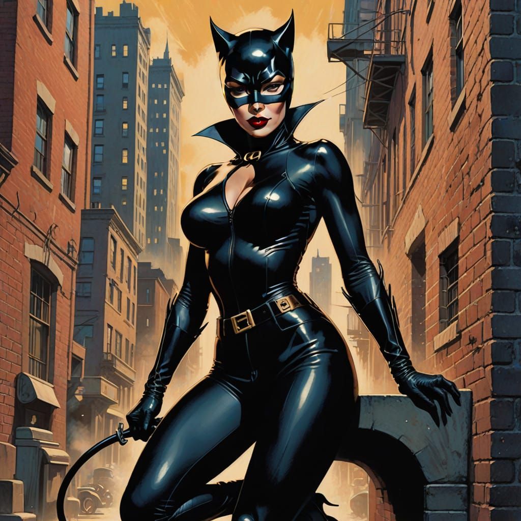 Pin-Up Catwoman in 1950s Gotham City Style