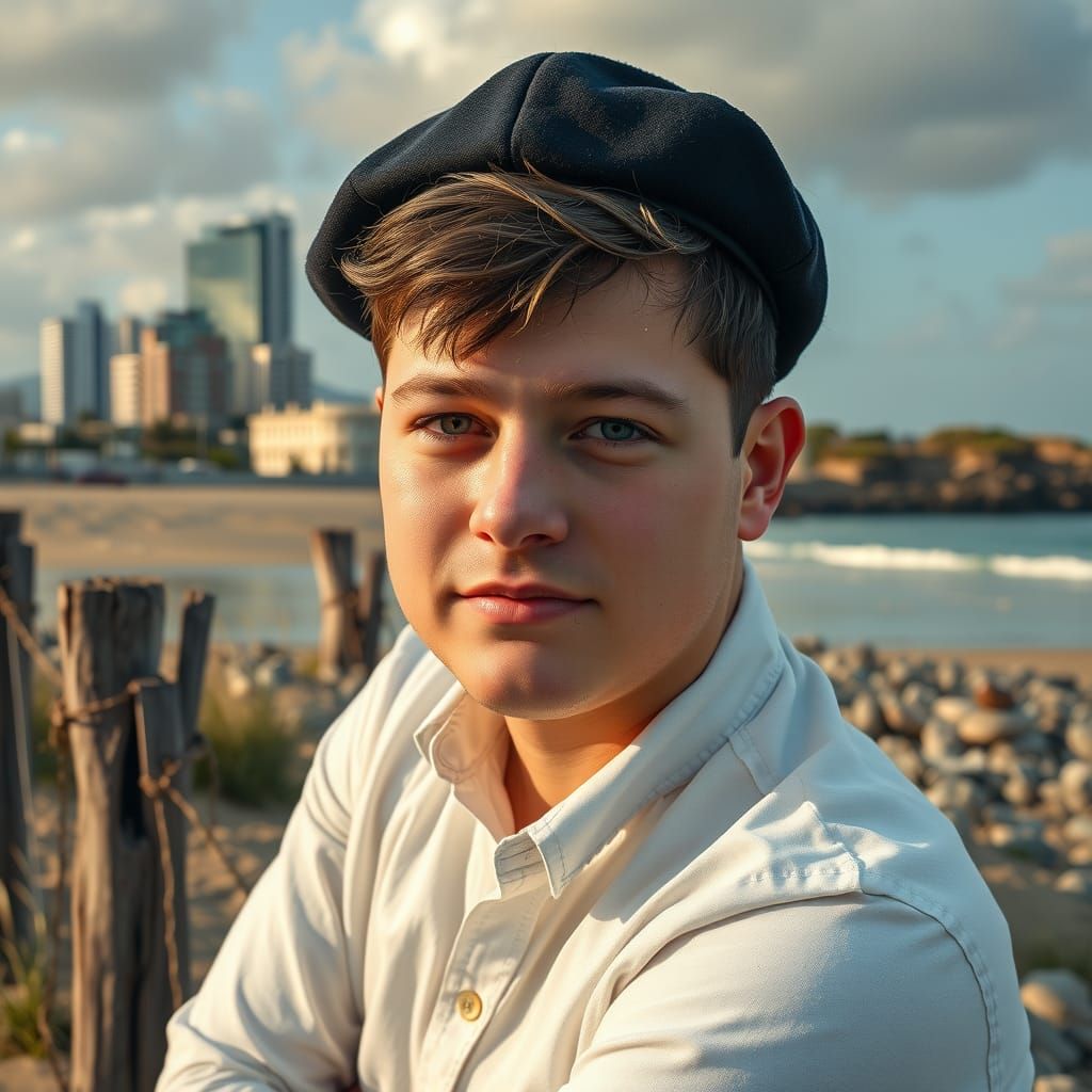 Portrait of a Young Man on Beach in Realistic Style