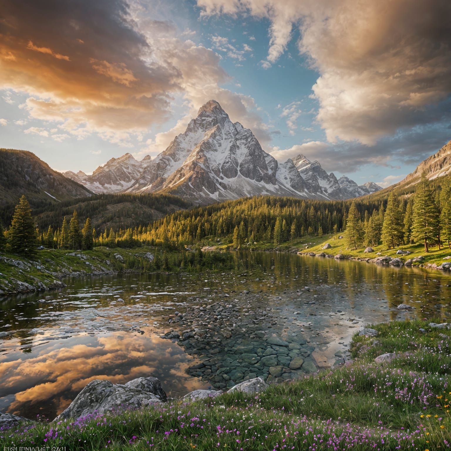 Majestic Mountain Landscape in Golden Sunlight
