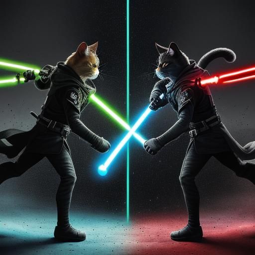 Cats Duel with Lightsabers in Desert Battle