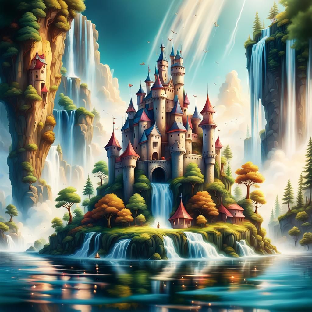 Floating Island Castle: Hyperrealistic Dark Fantasy