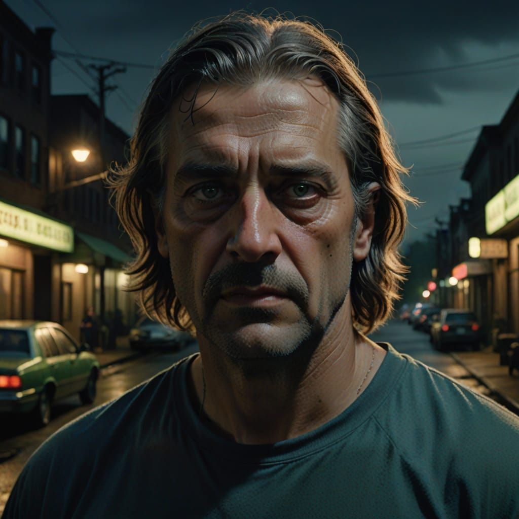 Slovak Man in Moody Blue Attire, Hyperrealistic Portrait