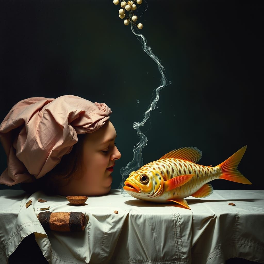Mystical Dutch Baroque Still Life with Fish