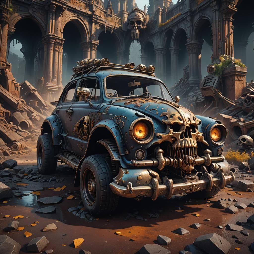 Fantastical Skull Car in Detailed Matte Painting