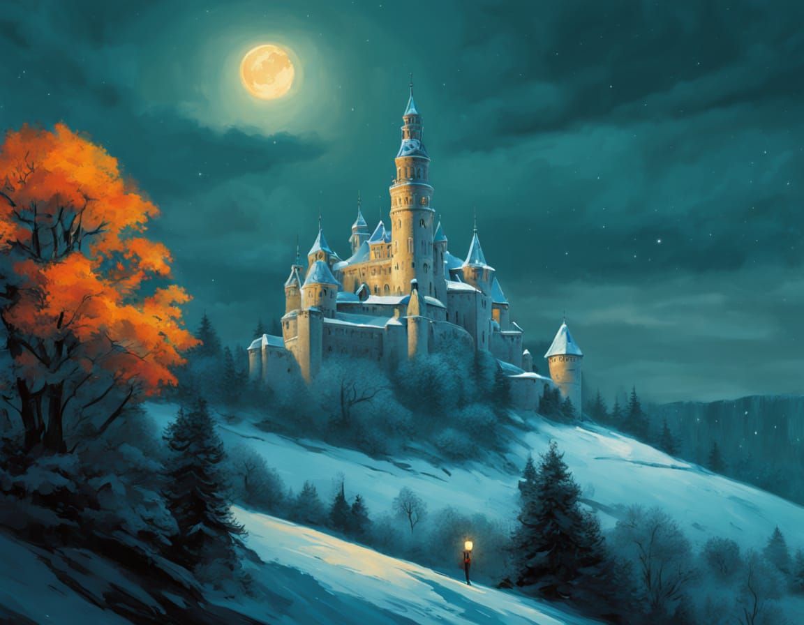 Baroque Winter Castle Masterpiece in Dramatic Chiaroscuro