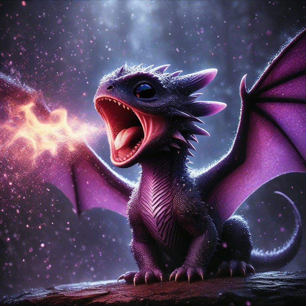 Violet Baby Dragon Radiates Intensity and Innocence