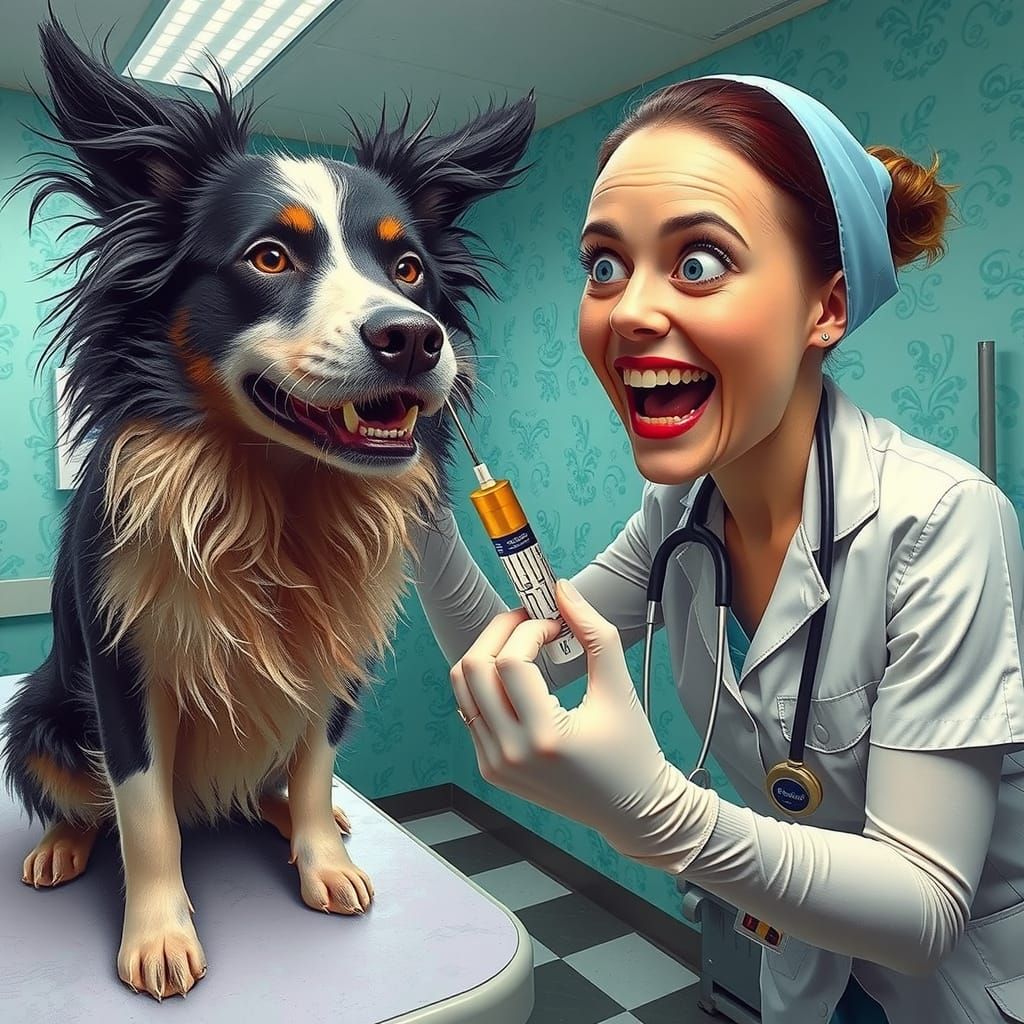 Scared Border Collie Meets Vet With Huge Needle