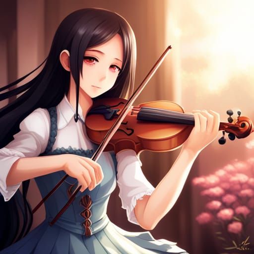 Anime Girl with Violin in Manga Style