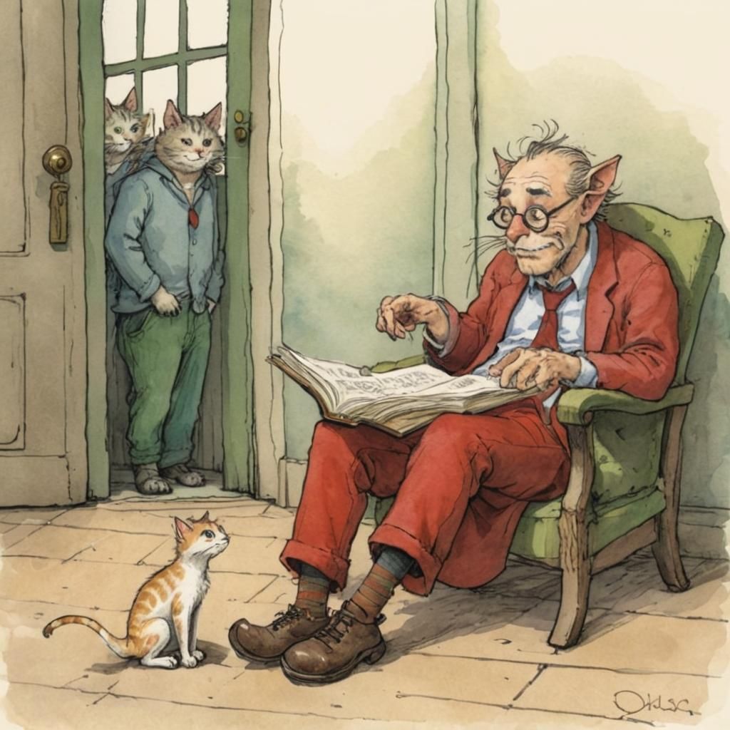 Stylized Cat Illustration in Children's Book Style