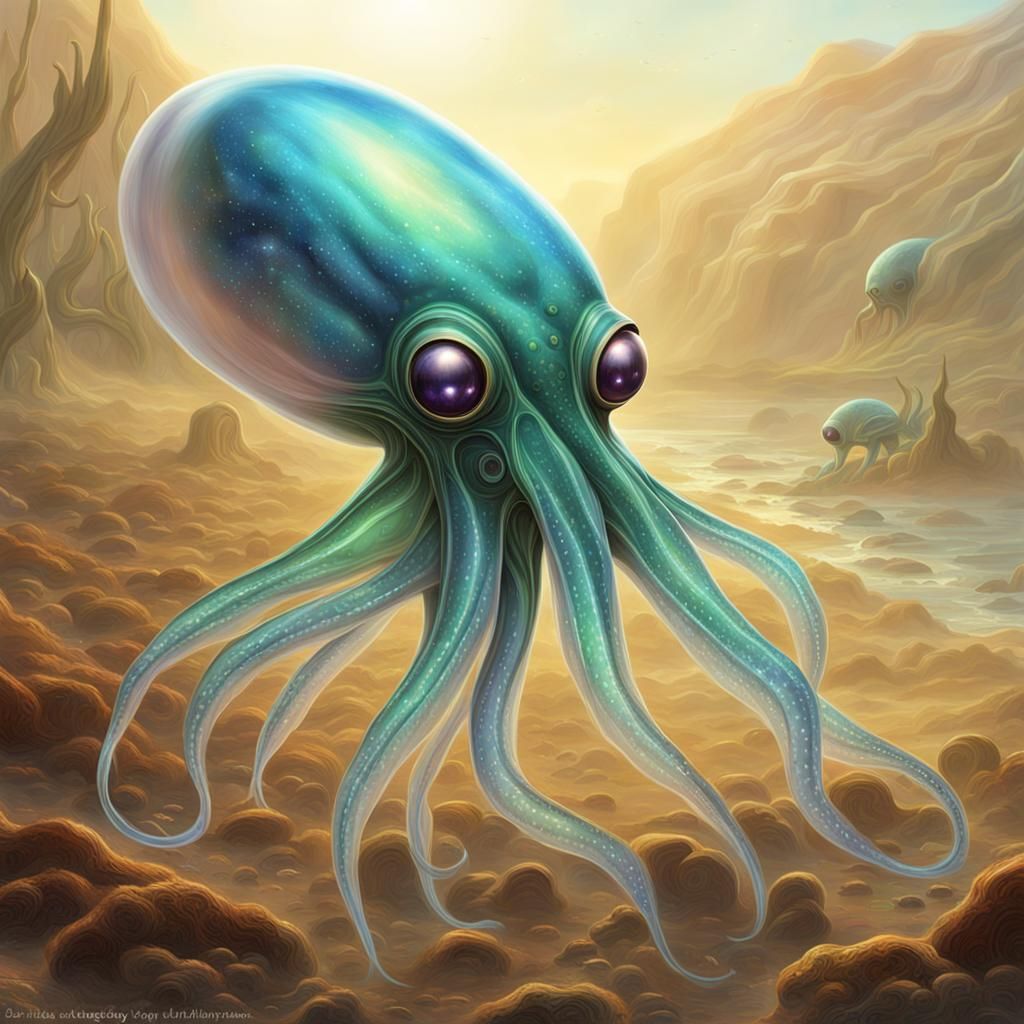 Opalescent Alien Squid on an Exoplanet