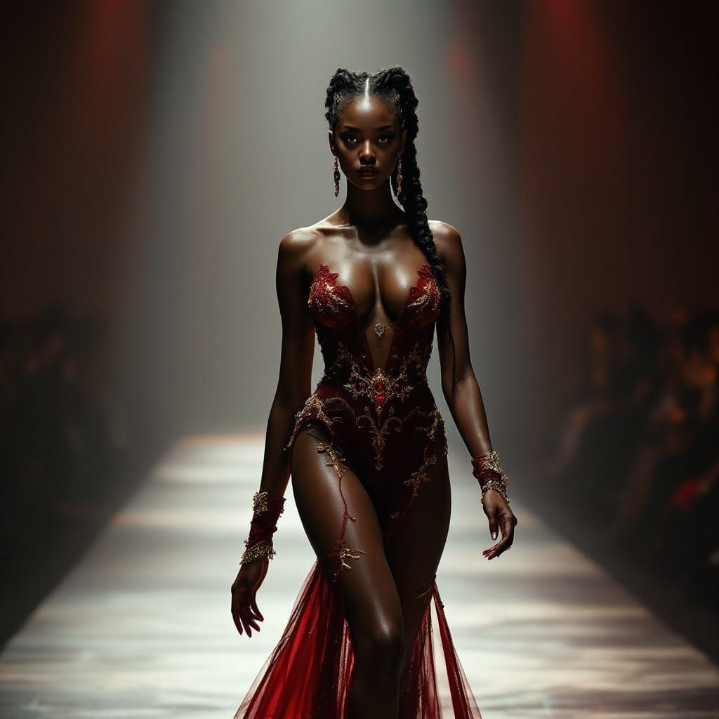 Luxurious Red Gown Catwalk Model