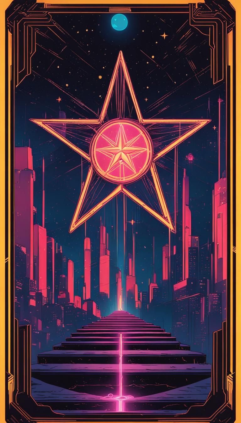 Cyberpunk Star Tarot Card: Spiritual Woman
