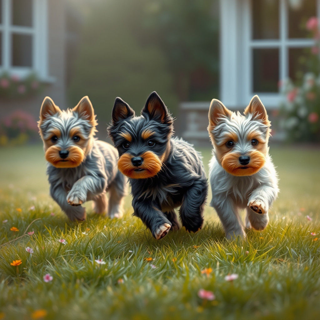 Scottish Terrier Puppies Run in Ethereal Yard