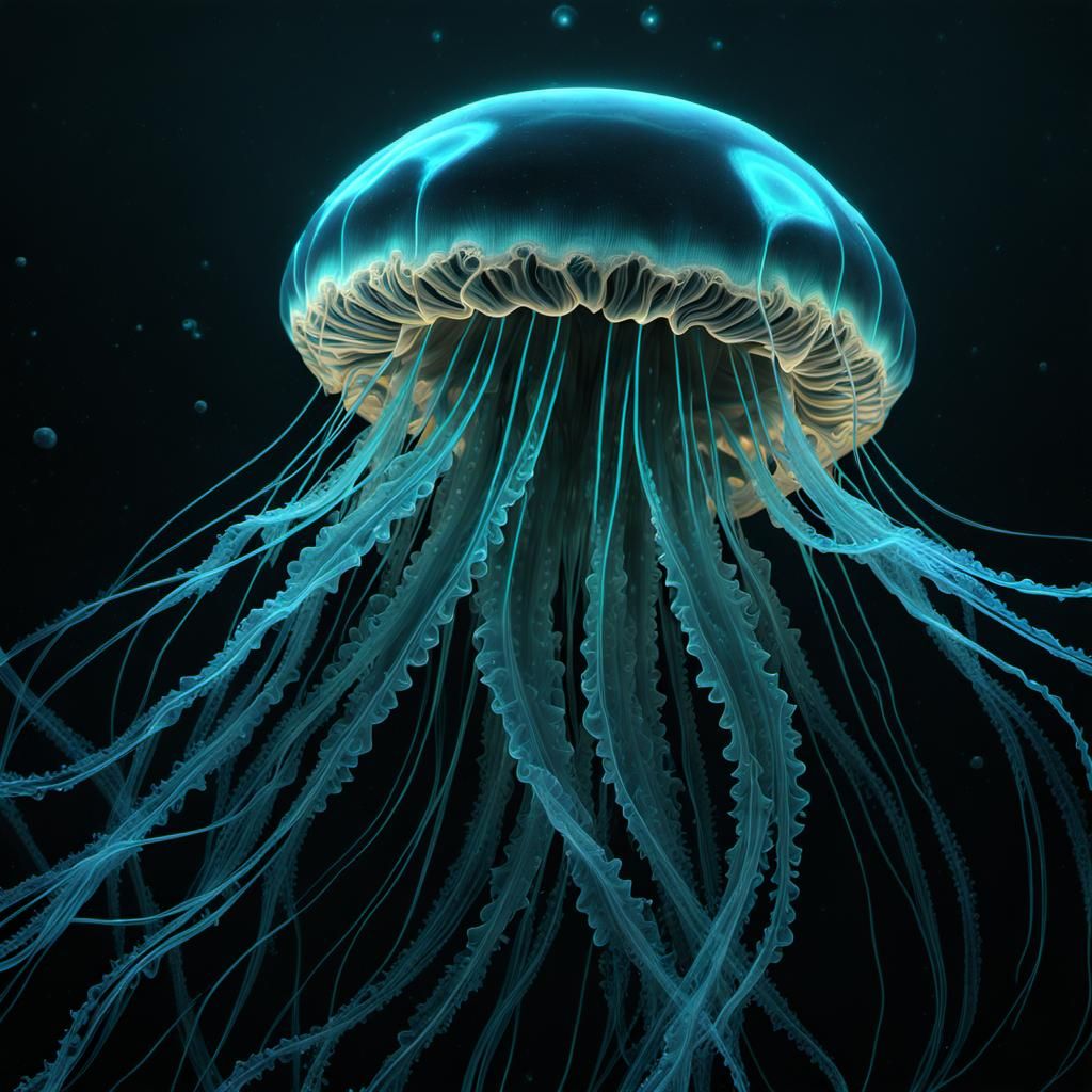 Bioluminescent Jellyfish in Goth Darkness: a CGI Masterpiece