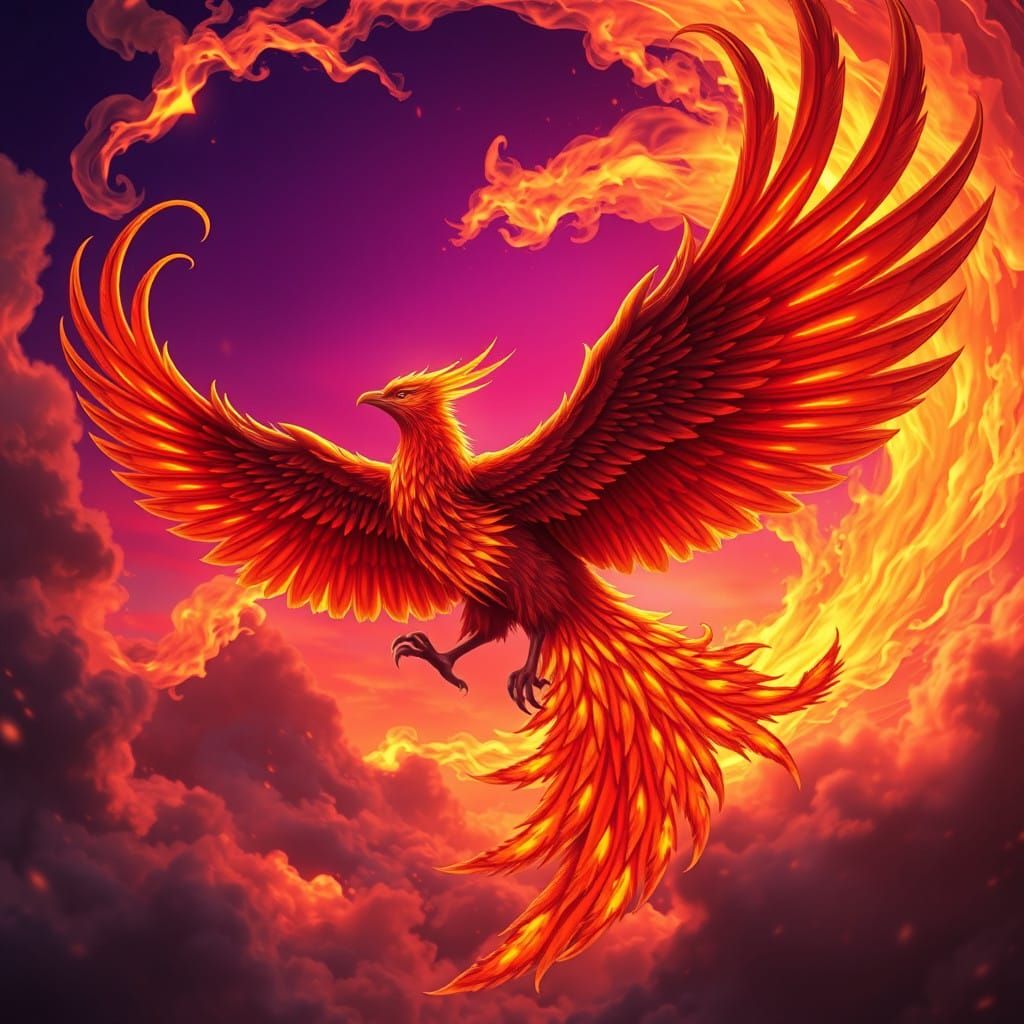 Majestic Phoenix Bird Rises at Sunrise