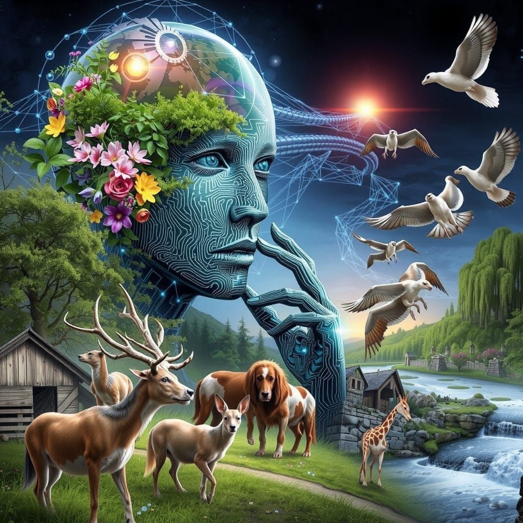 Cyberpunk Board Game Landscape with Neon Spheres