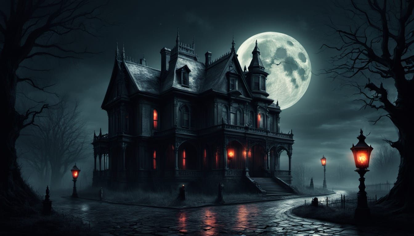 Victorian Vampire Cat on Cobblestone Street