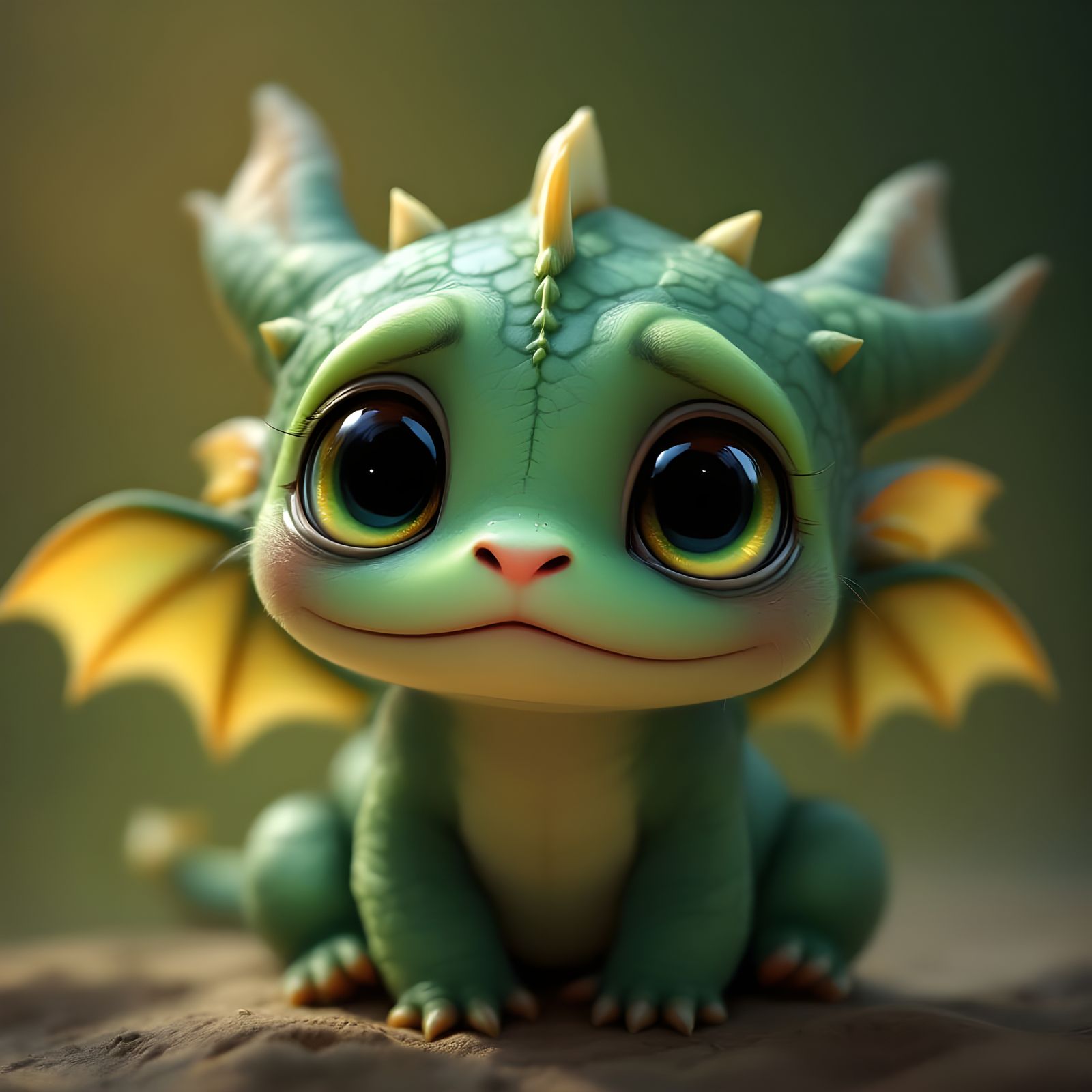 Adorable Green Dragon with Big Sad Eyes