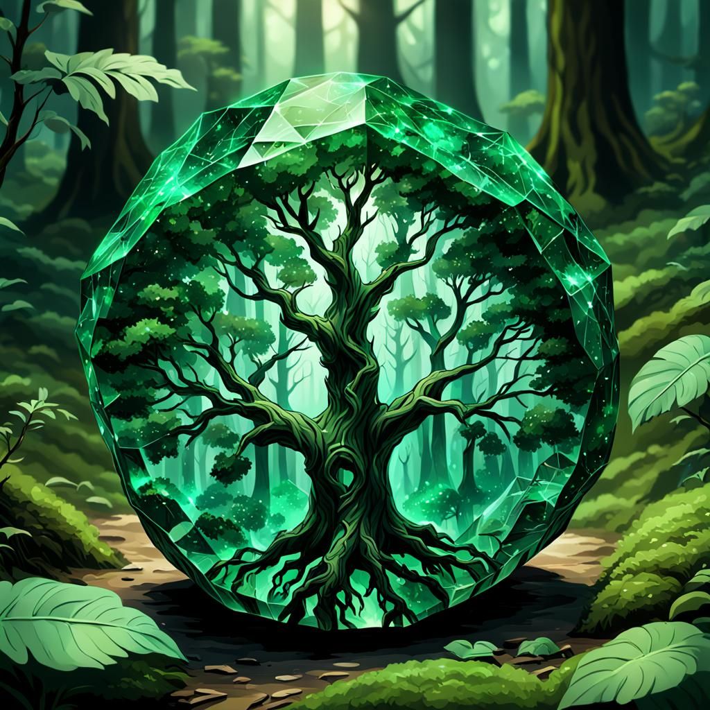 Emerald Gemstone Containing Forest Wisdom: DND Item Art