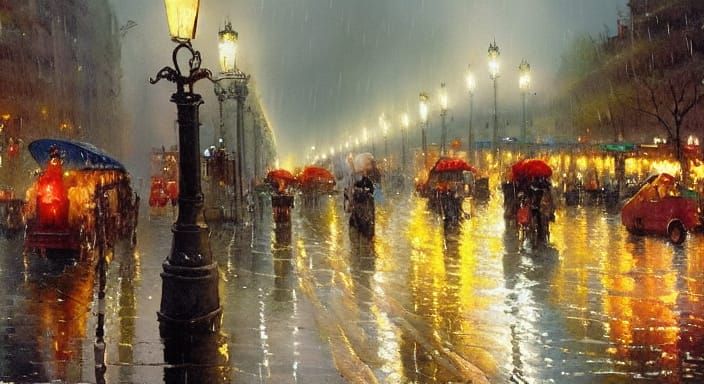 Paris Street at Night in Romantic Watercolour