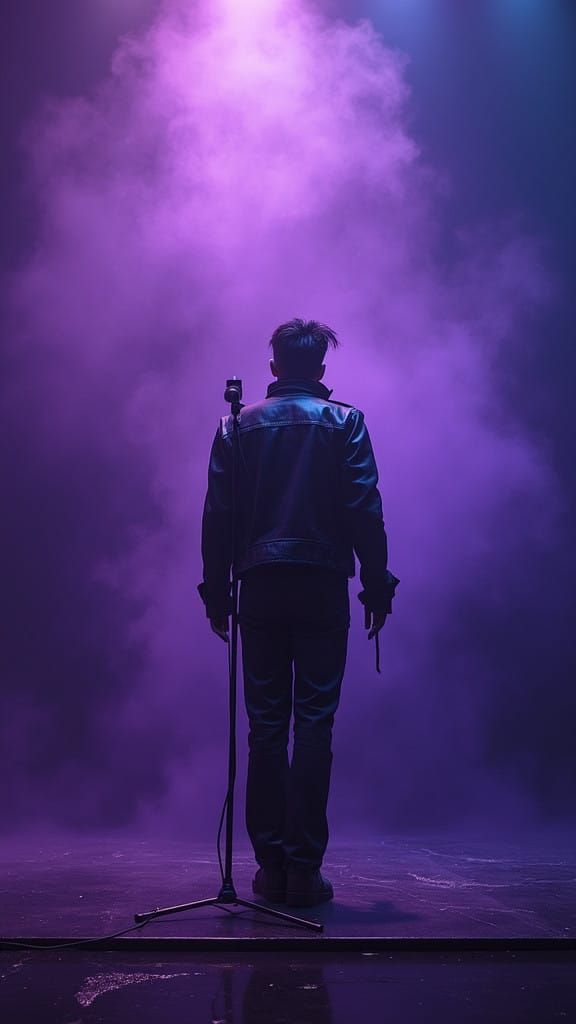 Expressive Musician Performs Under Purple Haze in Cyberpunk...