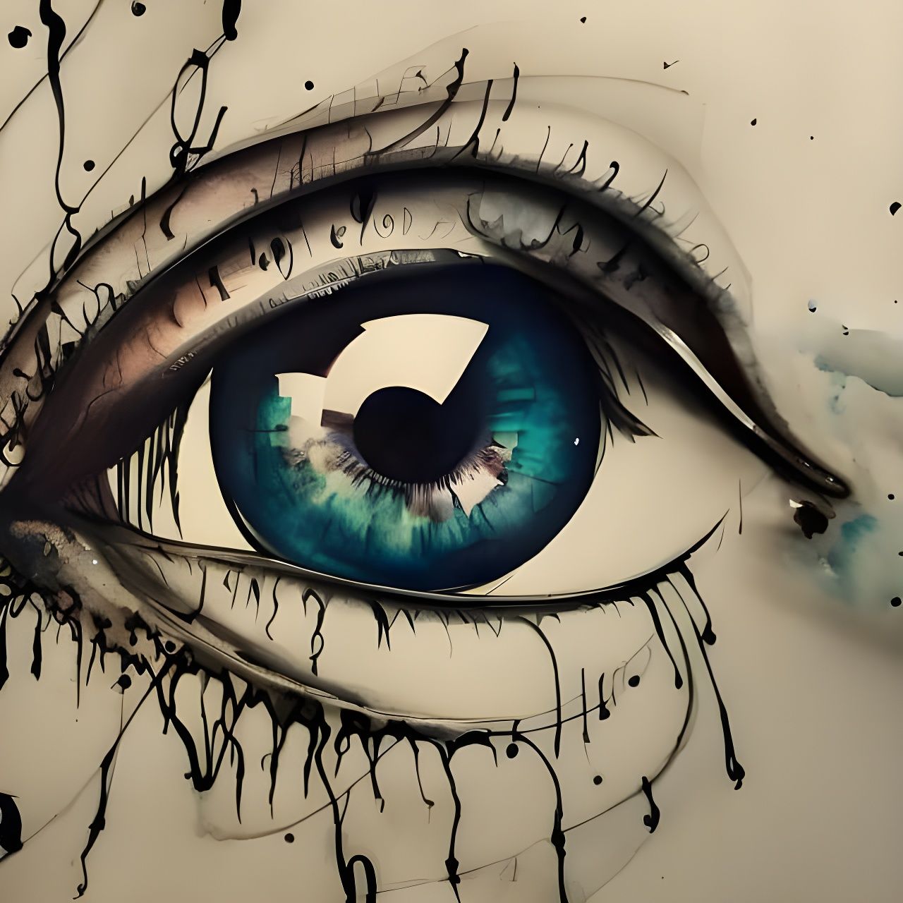 Intricate Ink Flow Eyeball in Gouache Style