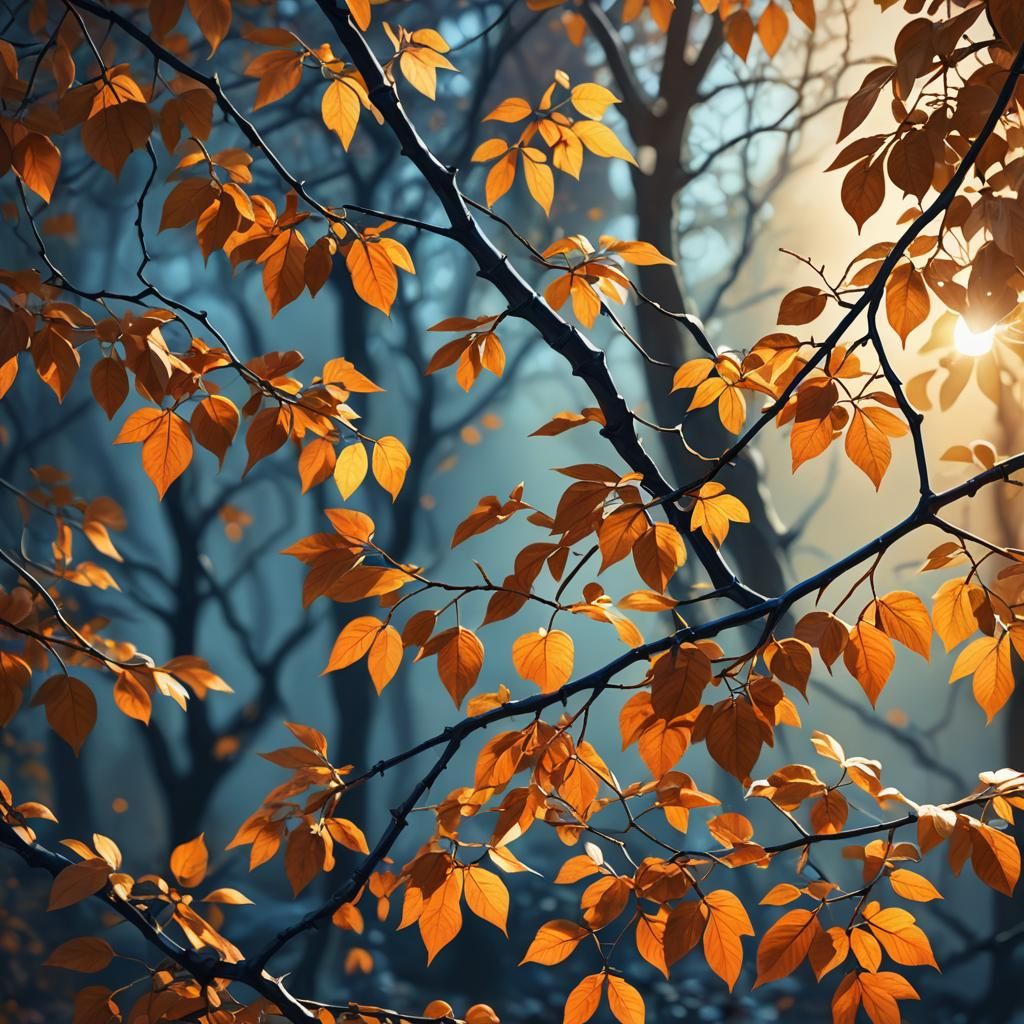 Golden Hour Leaves in Fantasy Art Style