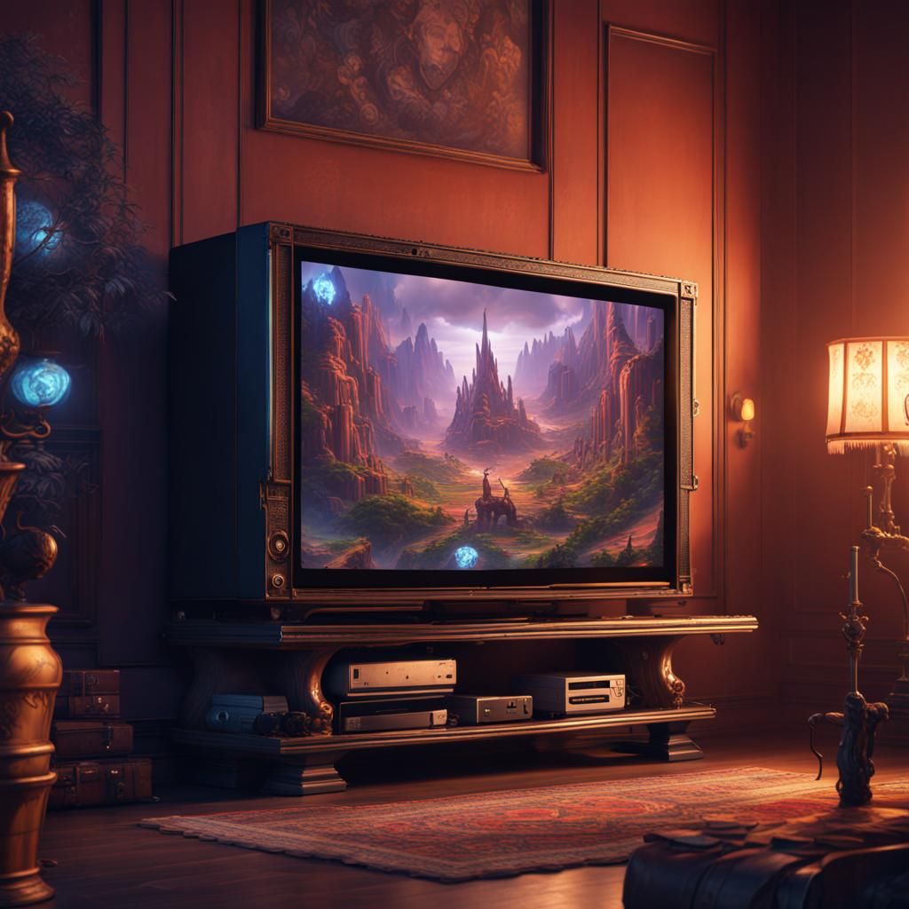 Retro Gaming on a Classic TV, Digital Art