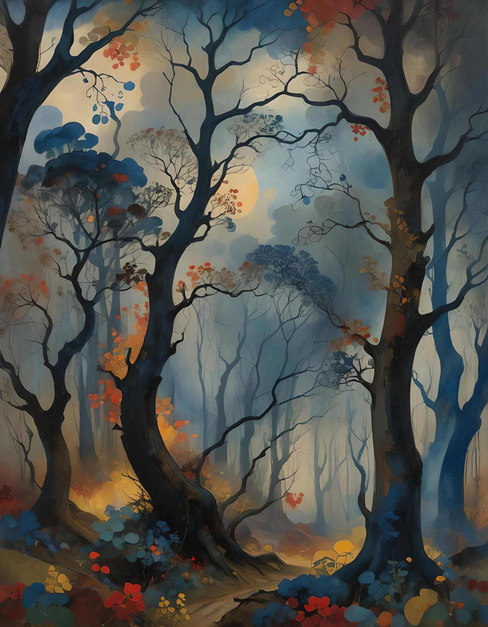 Ethereal Storm Forest in Muted, Sophisticated Hues