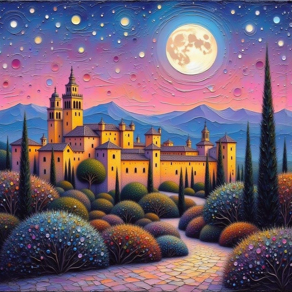 Alhambra Palace Painting in Impasto Style